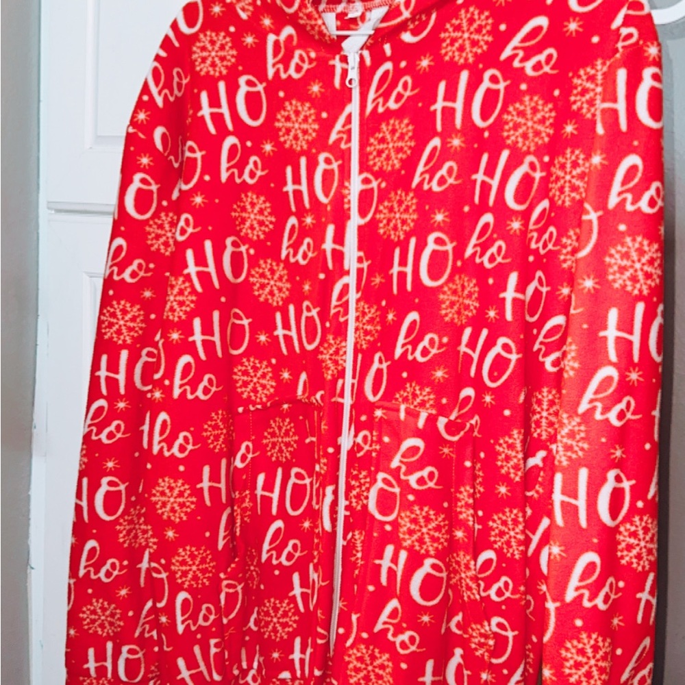 Red Holiday Onesie with White Ho Ho Ho Print